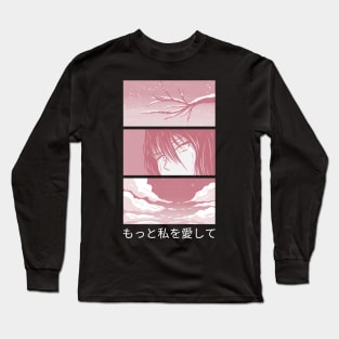 Minimalistic Manga Panel Design in Pink Colors Long Sleeve T-Shirt